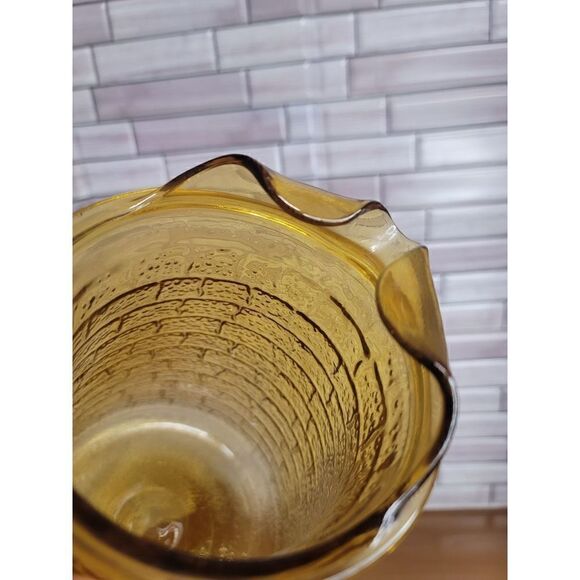 Vintage Anchor Hocking Amber Gold Brick Glass Water Pitcher W/Ice Lip - Picture 8 of 8